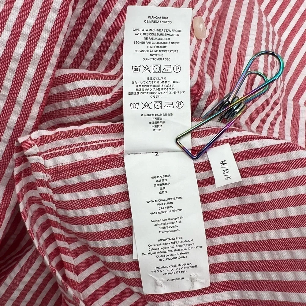 NWT Michael Kors White Crimson Striped Button Up Collared Shirt Size M Men's - Picture 9 of 9